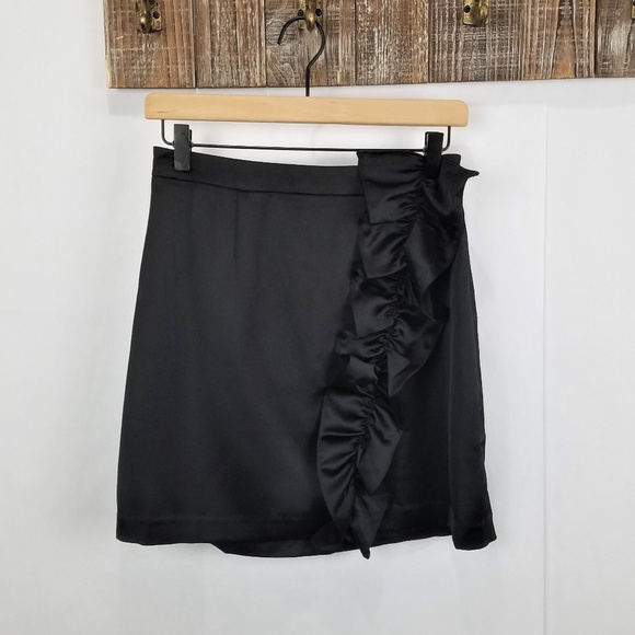 ASTR the label Black Satin Ruffle Isa Mini Skirt, Size Medium - Picture 2 of 8